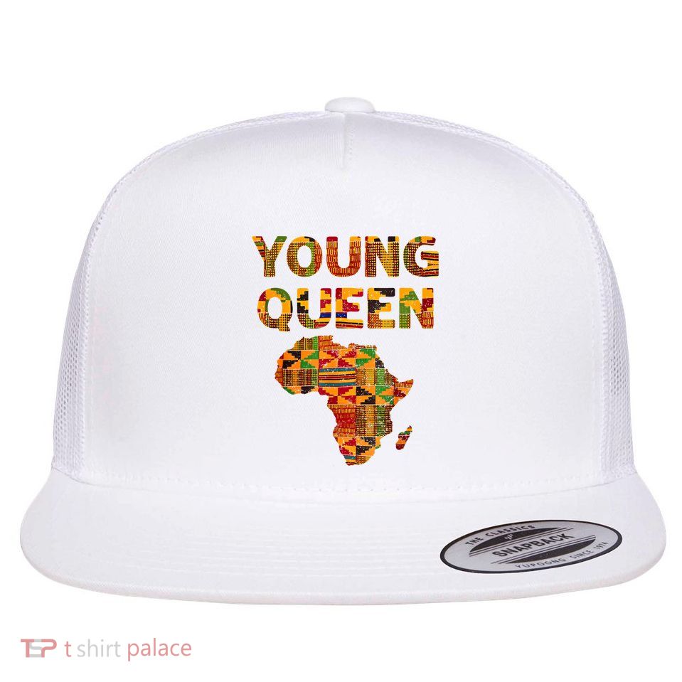 Cool Kente Cloth Art Girl African Print African Queen Flat Bill Trucker Hat
