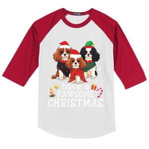 Cavalier King Charles Spaniel Dogs Have A Pawsome Christmas Gift Kids Colorblock Raglan Jersey