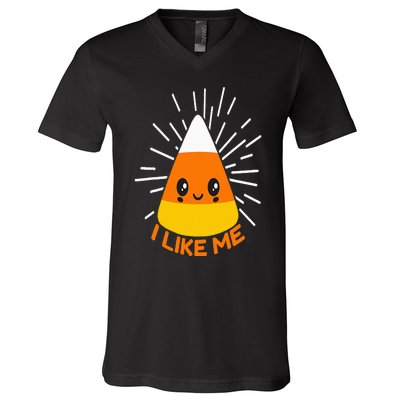 Cute Kawaii Candy Corn I Like Me Thanksgiving & Christmas V-Neck T-Shirt