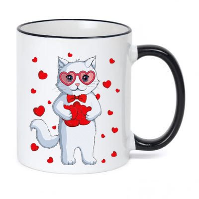 Cute Kawaii Cat Heart Valentines Day Kitten 11oz Black Color Changing Mug