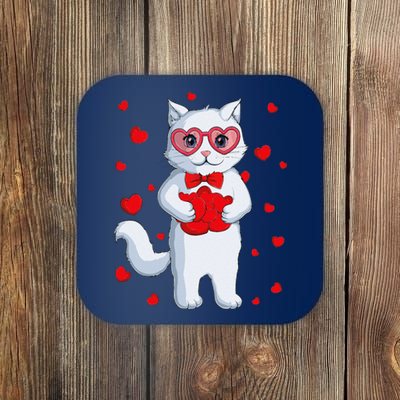 Cute Kawaii Cat Heart Valentines Day Kitten Coaster