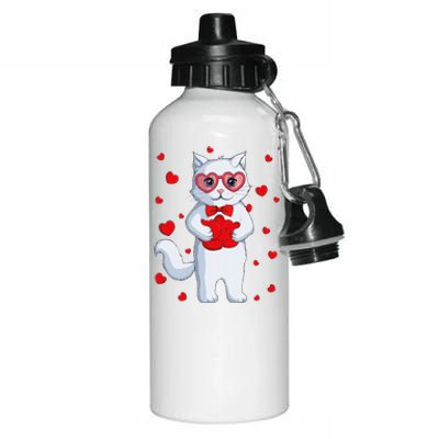 Cute Kawaii Cat Heart Valentines Day Kitten Aluminum Water Bottle 