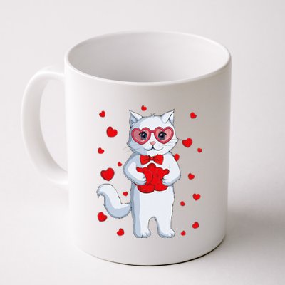 Cute Kawaii Cat Heart Valentines Day Kitten Coffee Mug