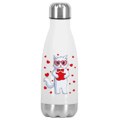 Cute Kawaii Cat Heart Valentines Day Kitten Stainless Steel Insulated Water Bottle