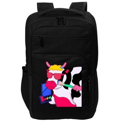 Cute Kawaii Cow Wearing Makeup Funny Cow Lover Cow Woman Makeup Lover Impact Tech Backpack