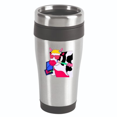 Cute Kawaii Cow Wearing Makeup Funny Cow Lover Cow Woman Makeup Lover 16oz Travel Tumbler