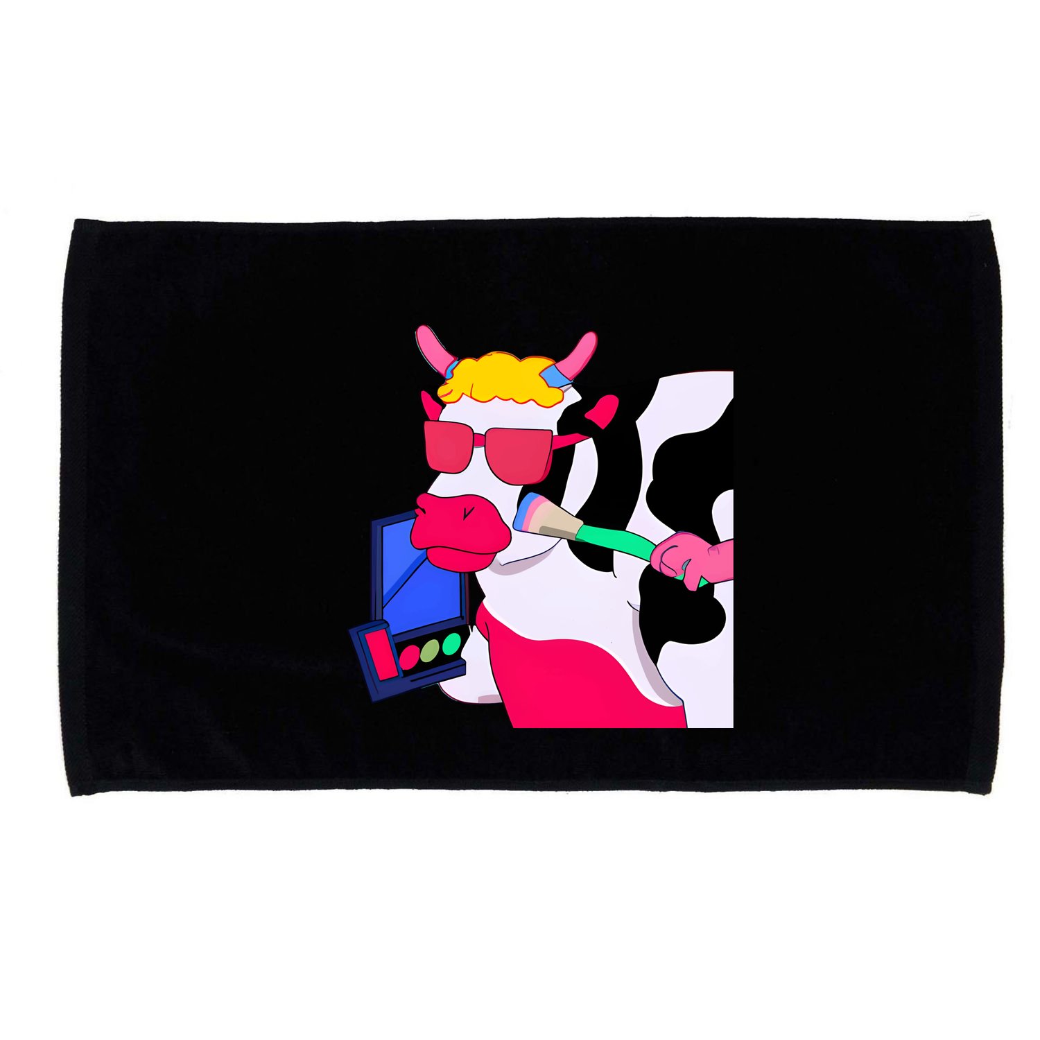 Cute Kawaii Cow Wearing Makeup Funny Cow Lover Cow Woman Makeup Lover Microfiber Hand Towel