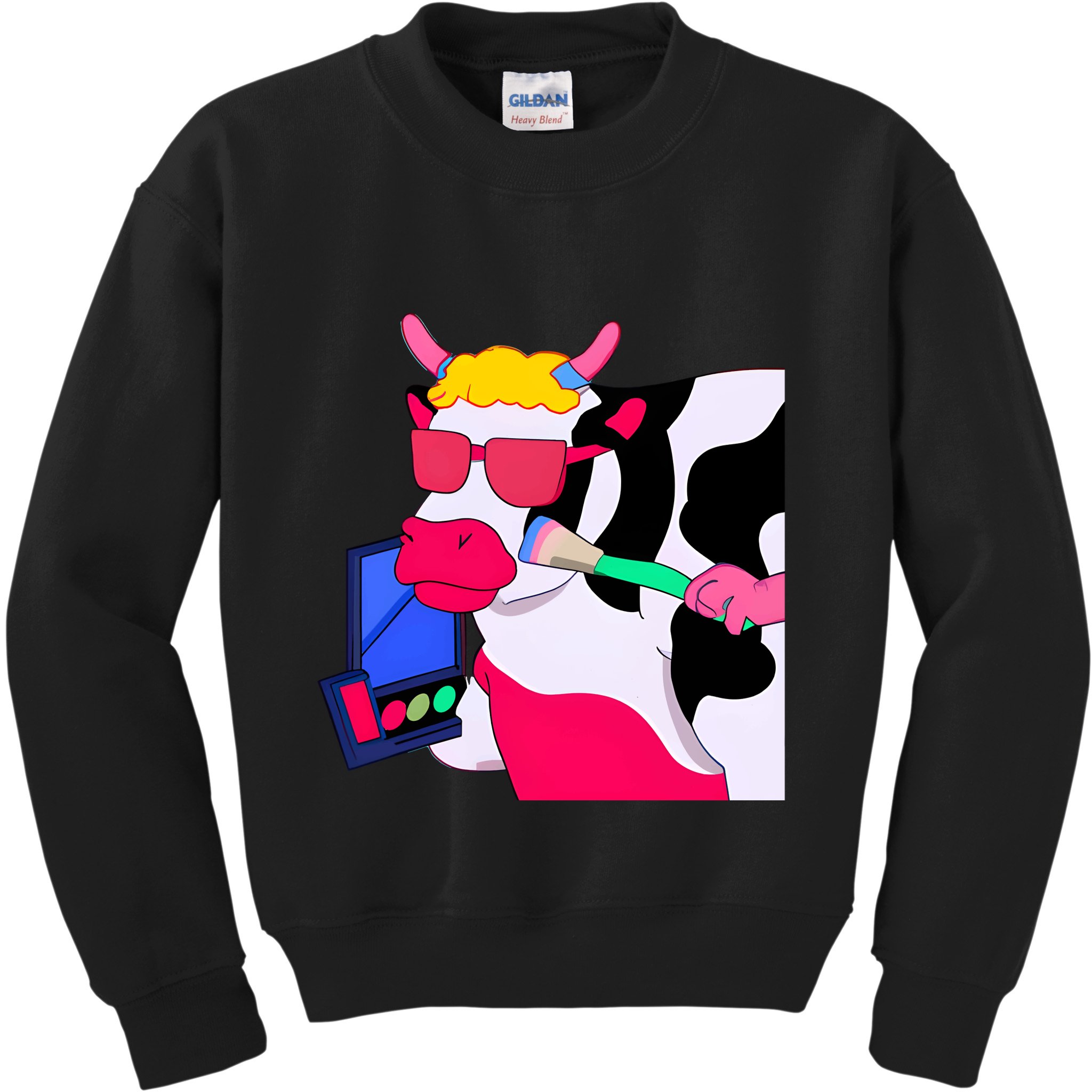 Cute Kawaii Cow Wearing Makeup Funny Cow Lover Cow Woman Makeup Lover Kids Sweatshirt