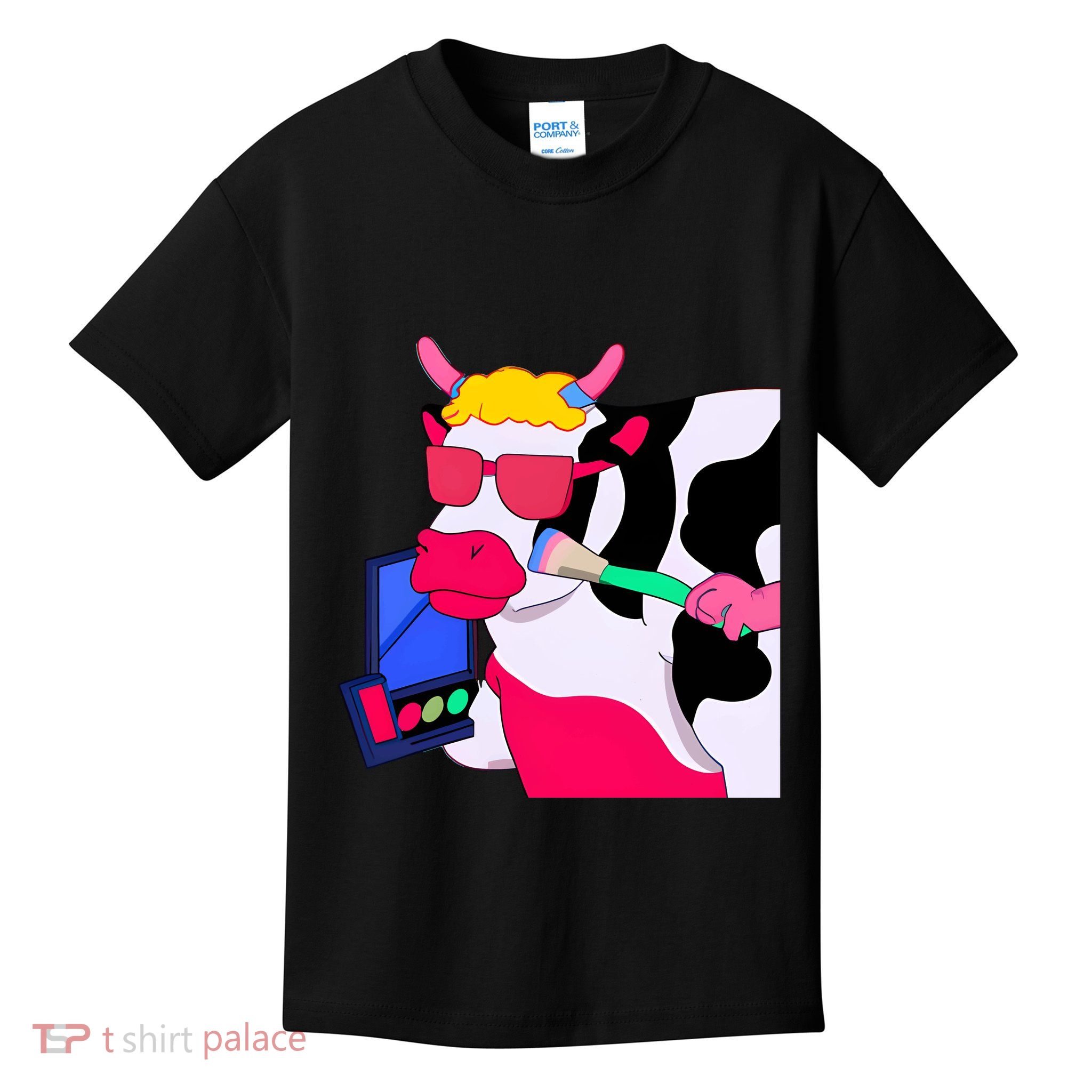 Cute Kawaii Cow Wearing Makeup Funny Cow Lover Cow Woman Makeup Lover Kids T-Shirt