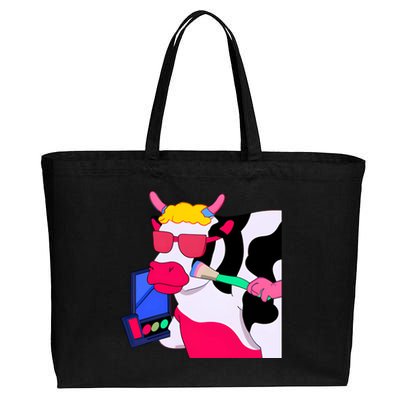 Cute Kawaii Cow Wearing Makeup Funny Cow Lover Cow Woman Makeup Lover Cotton Canvas Jumbo Tote