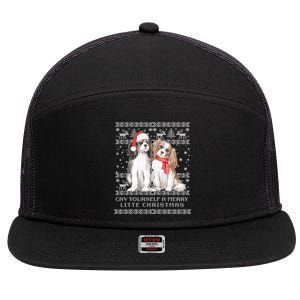 Cavalier King Charles Spaniel Dog Ugly Christmas Sweater Gift 7 Panel Mesh Trucker Snapback Hat