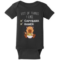 Cute Kawaii Capybara List Of Things I Like Ramen Lover Baby Bodysuit