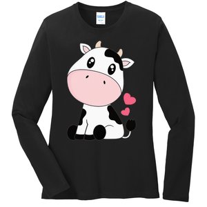 Cute Kawaii Cow Print Black White Cow Animal Ladies Long Sleeve Shirt