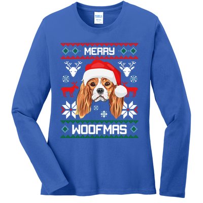 Cavalier King Charles Spaniel Merry Woofmas Gift Ladies Long Sleeve Shirt