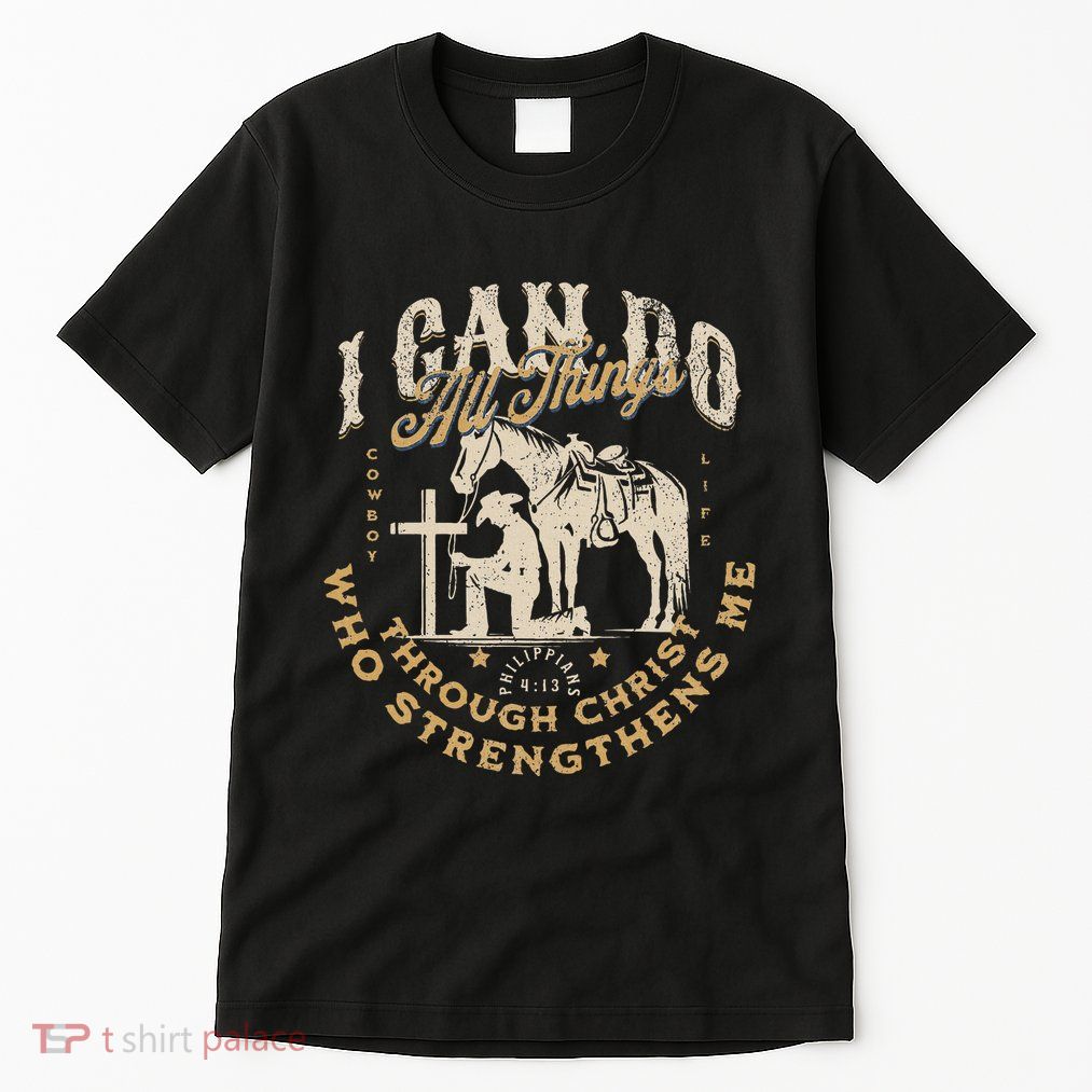 Cowboy Kneeling Cross Scripture Western Bible Verse Jesus Tall T-Shirt