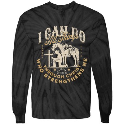 Cowboy Kneeling Cross Scripture Western Bible Verse Jesus Tie-Dye Long Sleeve Shirt