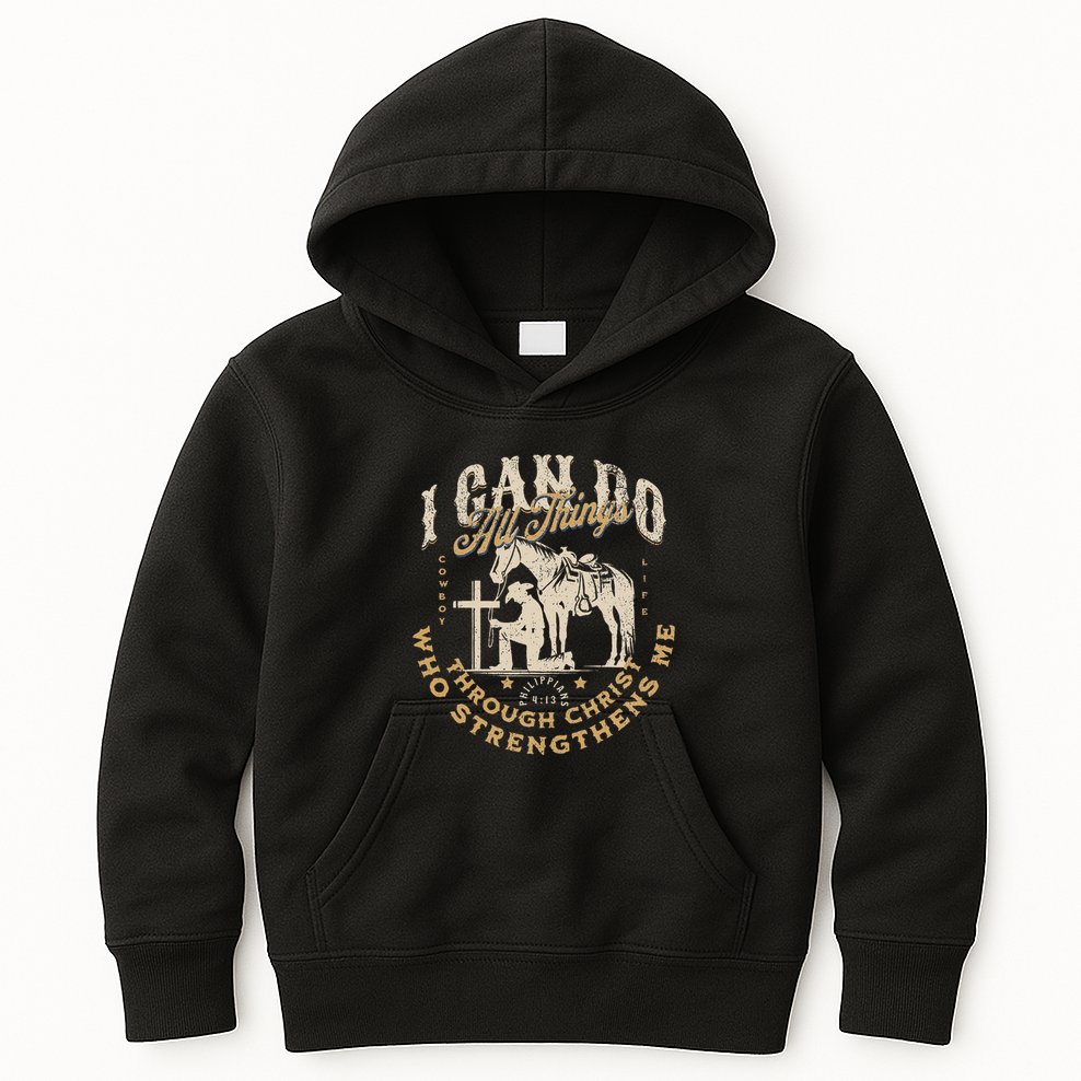 Cowboy Kneeling Cross Scripture Western Bible Verse Jesus Kids Hoodie