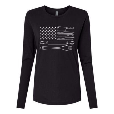 Chef Knife Cool Gift Funny Usa Flag Culinary Gift Womens Cotton Relaxed Long Sleeve T-Shirt