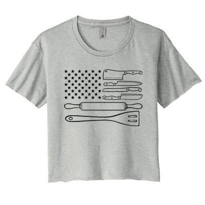 Chef Knife Cool Gift Funny Usa Flag Culinary Gift Women's Crop Top Tee