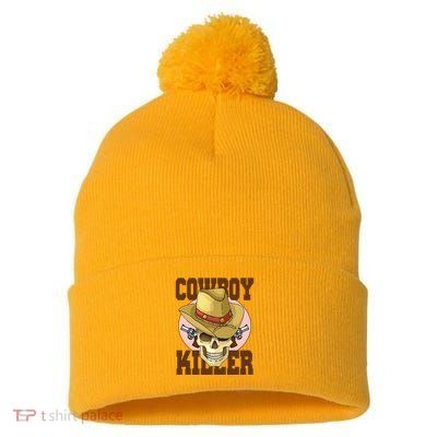 Cowboy Killer Country Skeleton Pom Pom 12in Knit Beanie