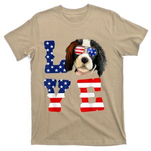 Cavalier King Charles Spaniel Love Dog American Flag T-Shirt