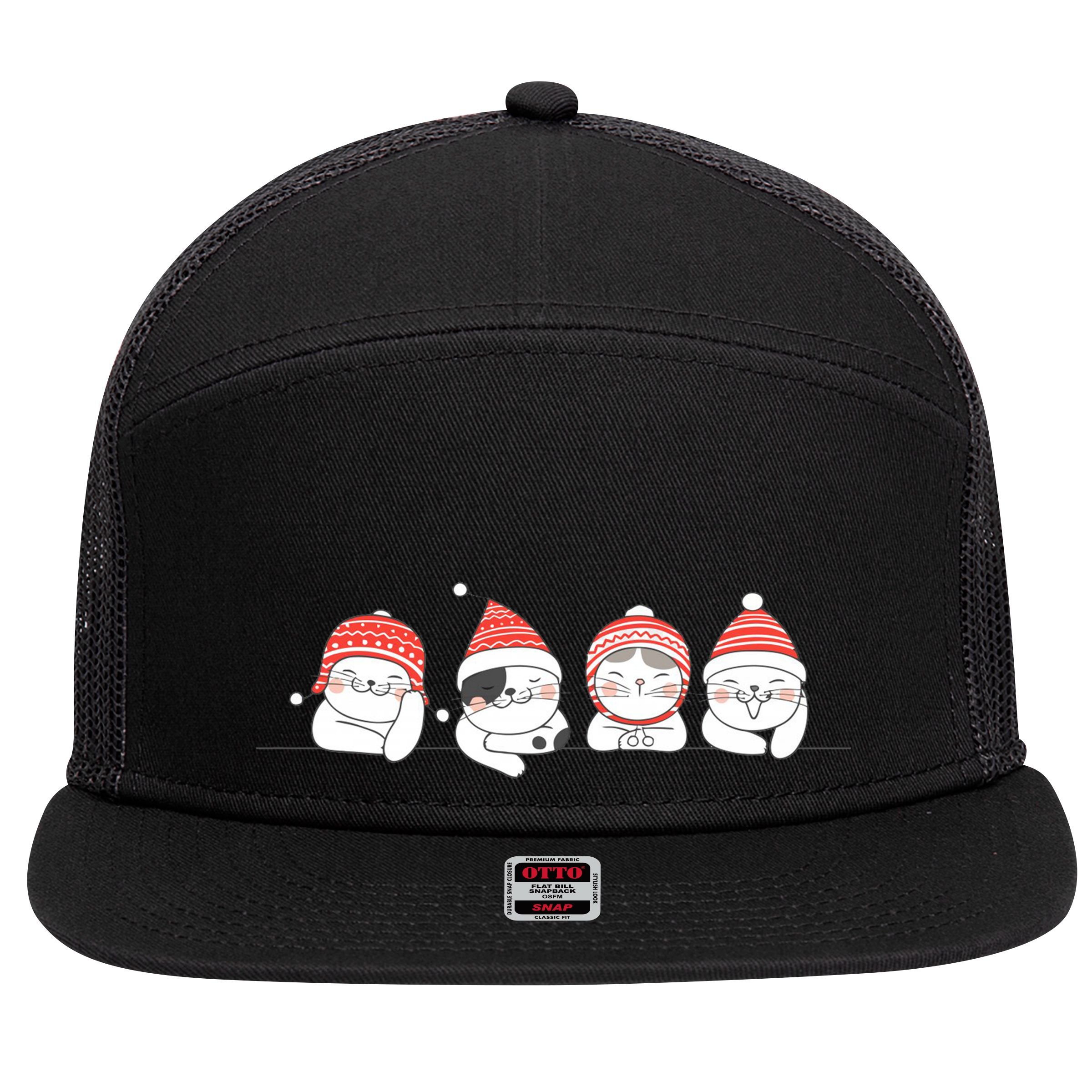 Cute Kitty Cats Christmas, Festive 7 Panel Mesh Trucker Snapback Hat