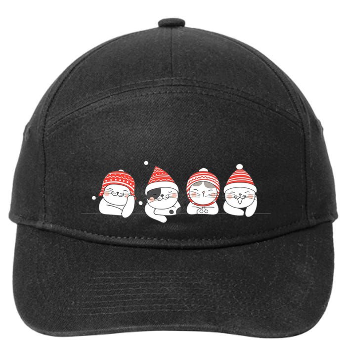 Cute Kitty Cats Christmas, Festive 7-Panel Snapback Hat