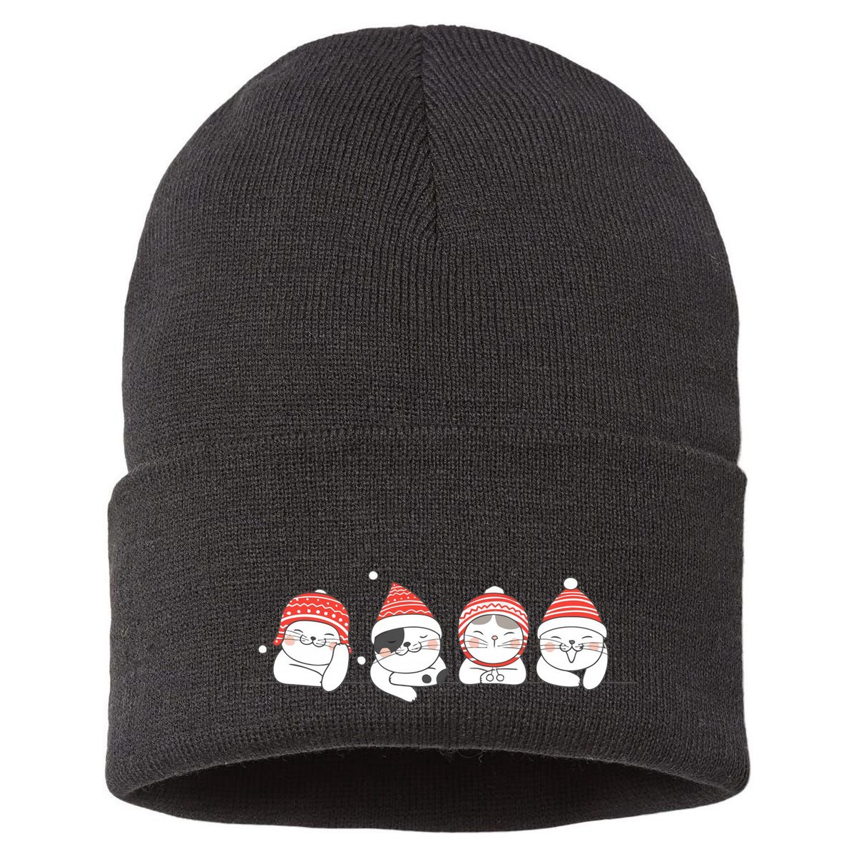Cute Kitty Cats Christmas, Festive Sustainable Knit Beanie