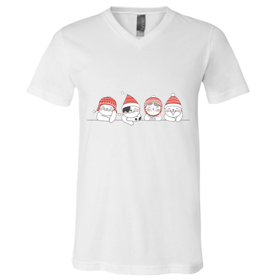 Cute Kitty Cats Christmas, Festive V-Neck T-Shirt