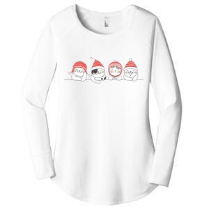 Cute Kitty Cats Christmas, Festive Women's Perfect Tri Tunic Long Sleeve Shirt