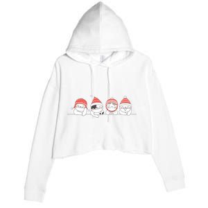 Cute Kitty Cats Christmas, Festive Crop Fleece Hoodie