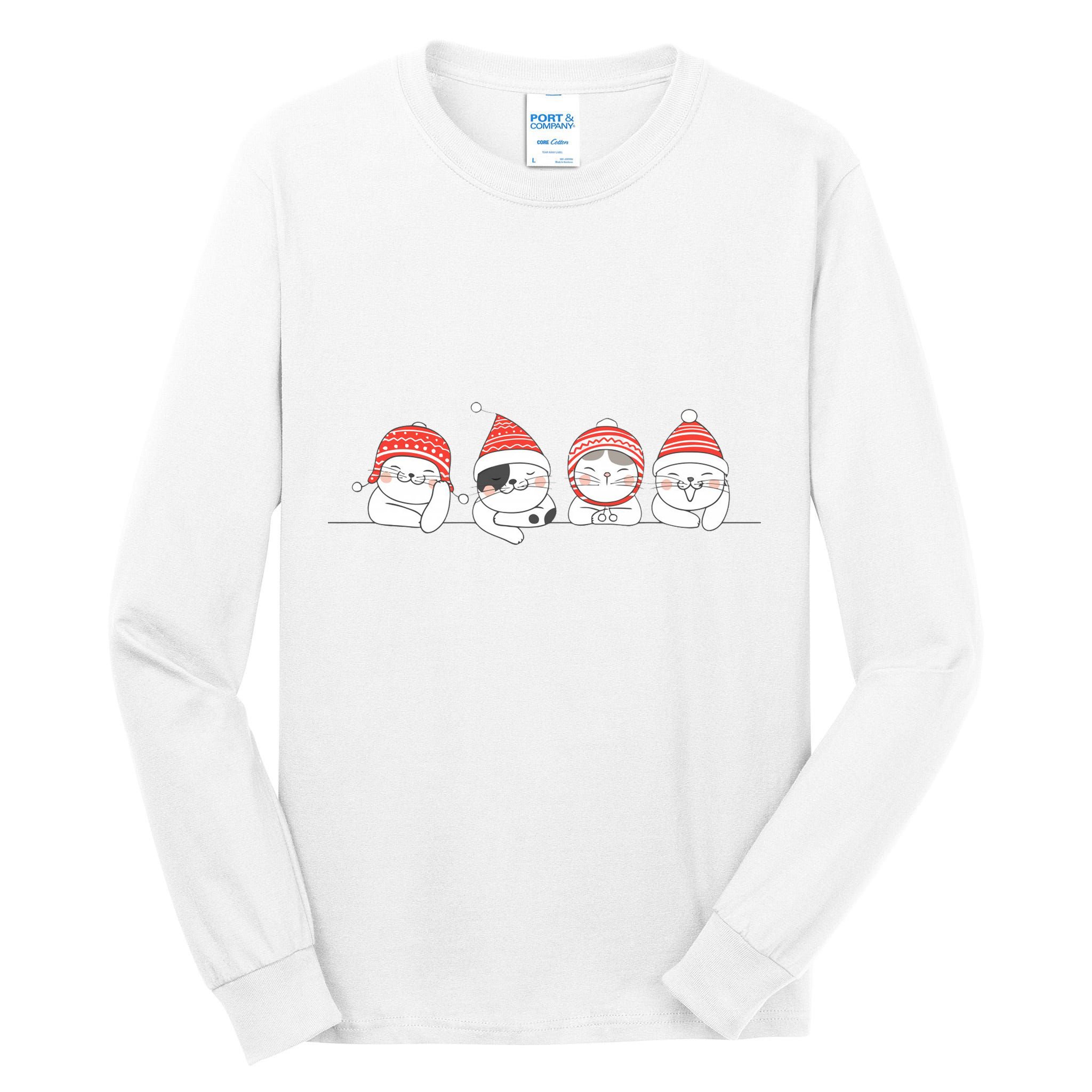 Cute Kitty Cats Christmas, Festive Tall Long Sleeve T-Shirt