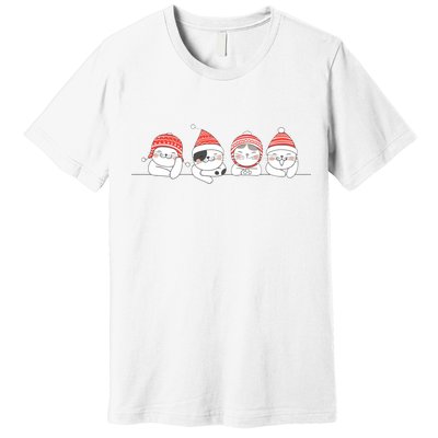 Cute Kitty Cats Christmas, Festive Premium T-Shirt