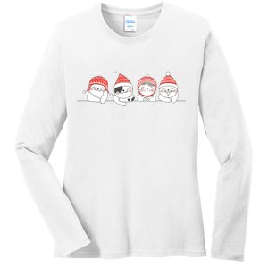 Cute Kitty Cats Christmas, Festive Ladies Long Sleeve Shirt