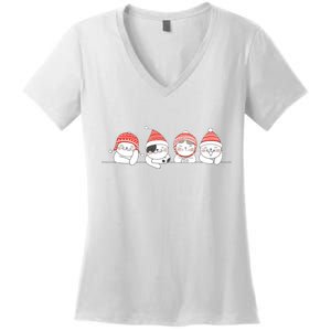 Cute Kitty Cats Christmas, Festive Women's V-Neck T-Shirt