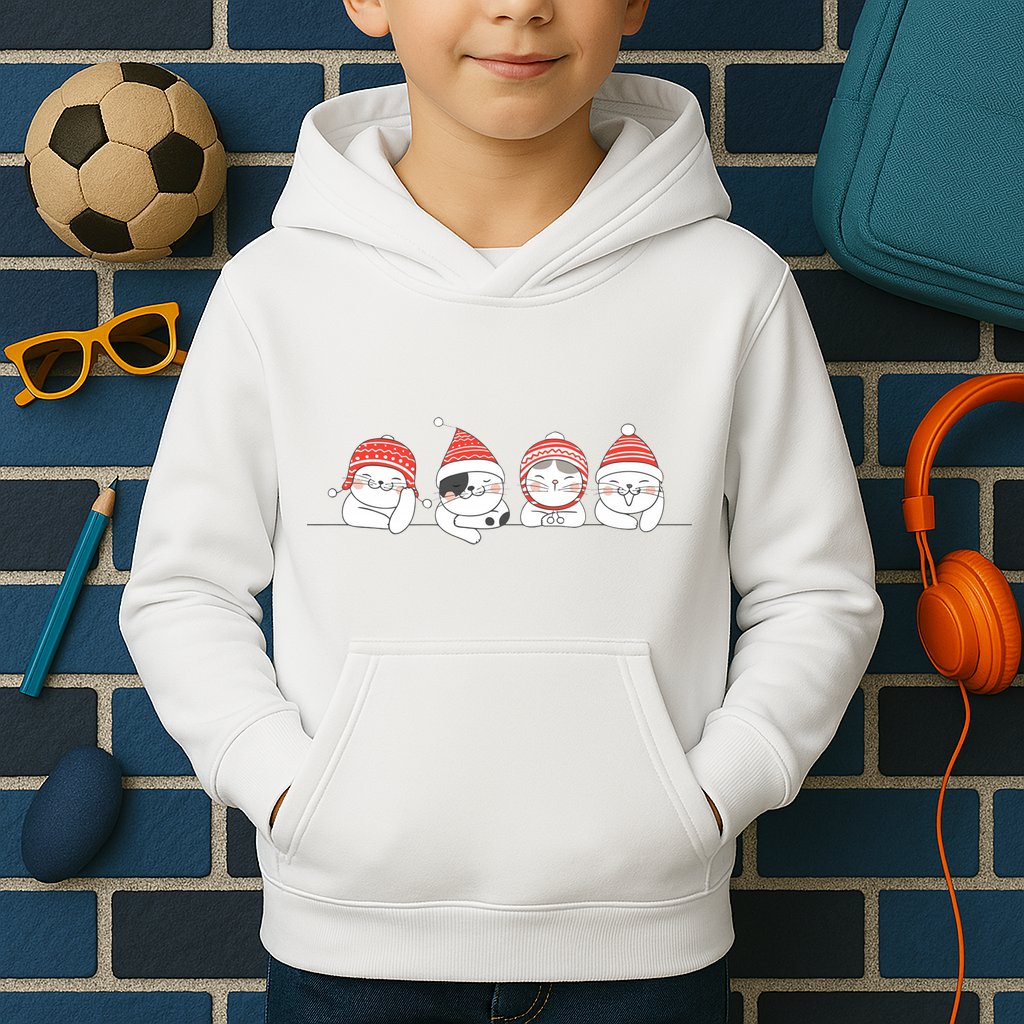 Cute Kitty Cats Christmas, Festive Kids Hoodie