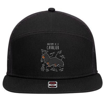 Cavalier King Charles Spaniel Dog Black Tan Funny Anatomy 7 Panel Mesh Trucker Snapback Hat