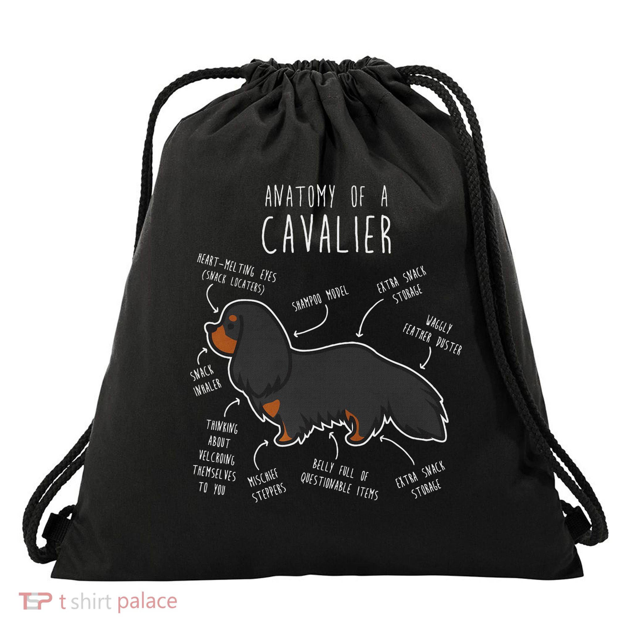 Cavalier King Charles Spaniel Dog Black Tan Funny Anatomy Drawstring Bag