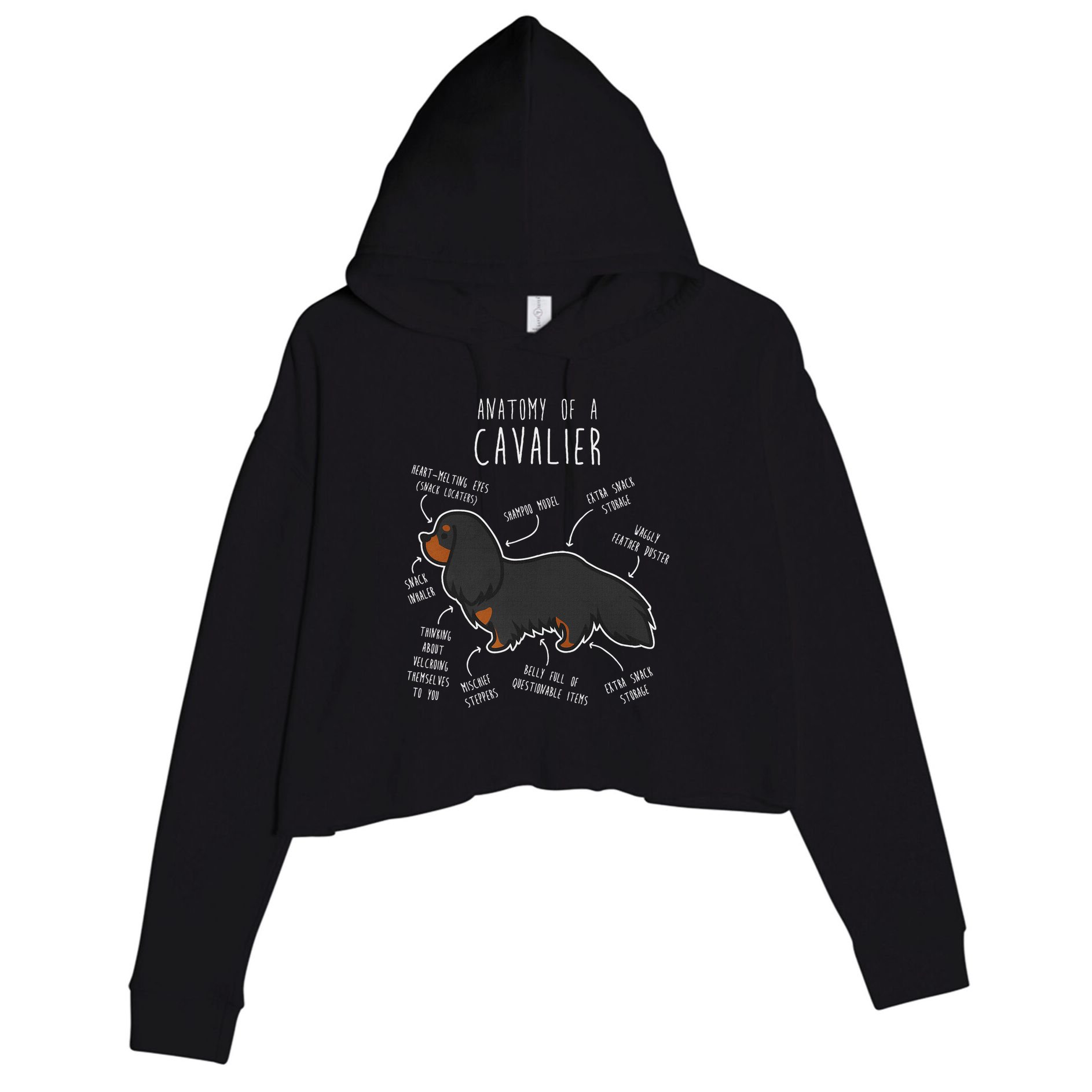 Cavalier King Charles Spaniel Dog Black Tan Funny Anatomy Crop Fleece Hoodie
