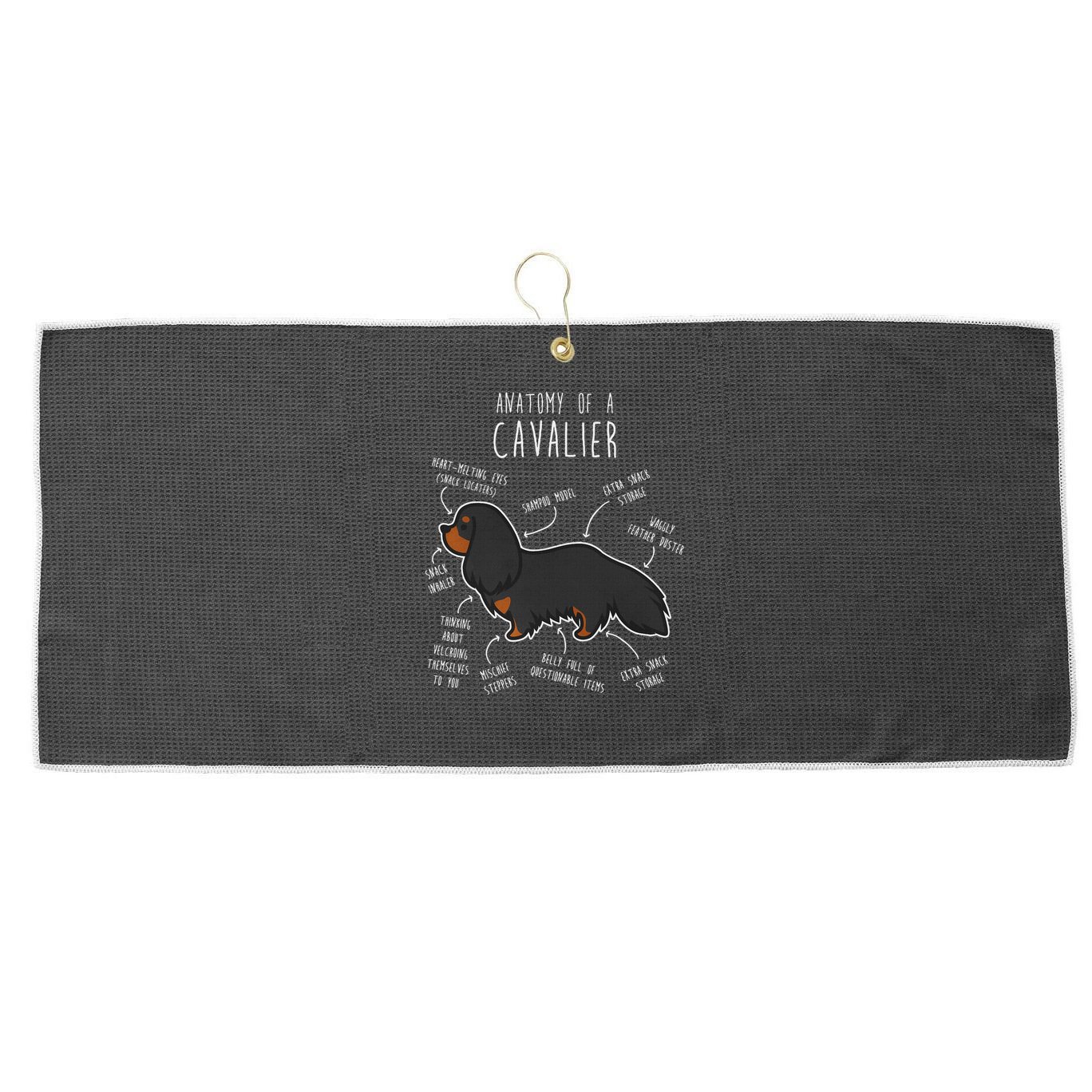 Cavalier King Charles Spaniel Dog Black Tan Funny Anatomy Large Microfiber Waffle Golf Towel