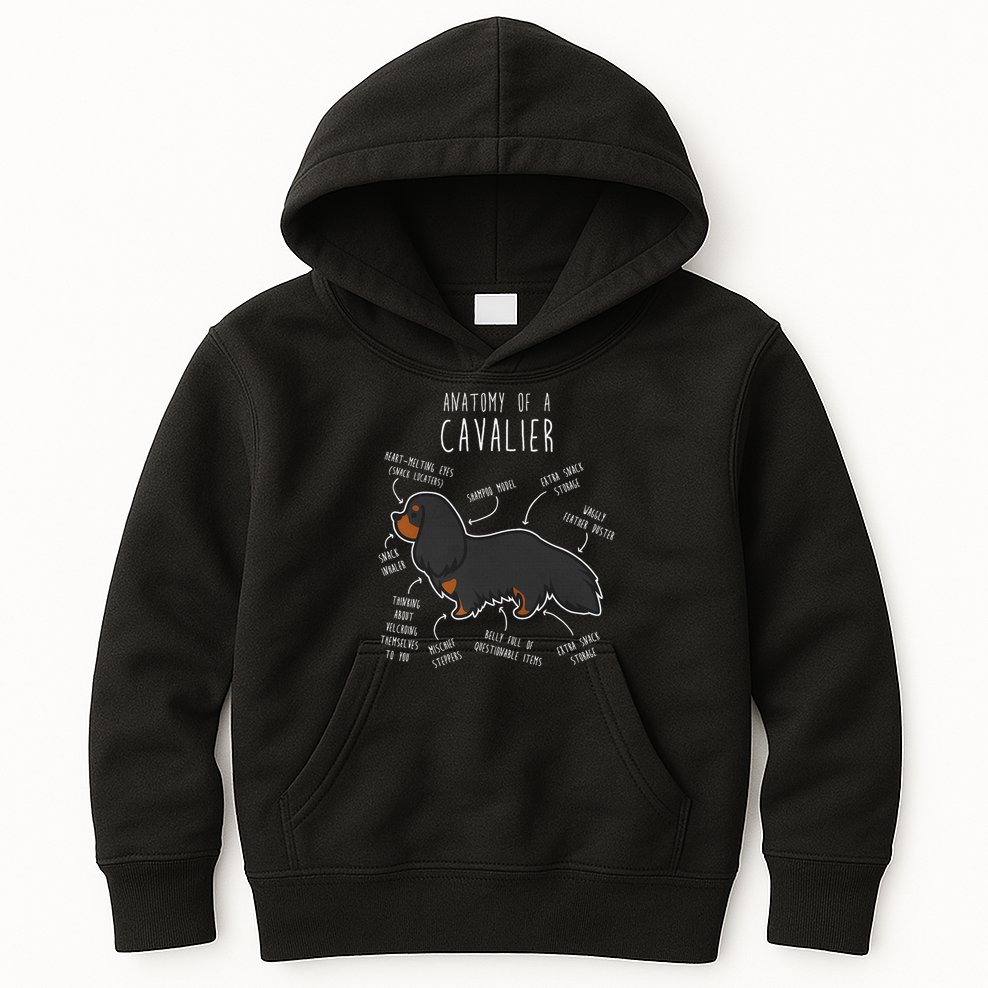 Cavalier King Charles Spaniel Dog Black Tan Funny Anatomy Kids Hoodie