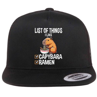 Cute Kawaii Capybara List Of Things I Like Ramen Lover Flat Bill Trucker Hat