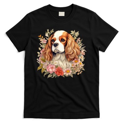 Cavalier King Charles Spaniel Dog With Flowers Floral T-Shirt