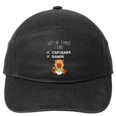 Cute Kawaii Capybara List Of Things I Like Ramen Lover 7-Panel Snapback Hat