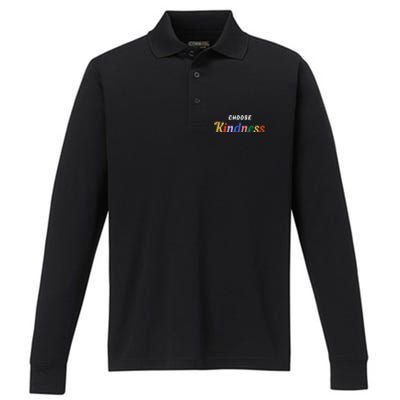 Choose Kindness Colorful Positive Quote Performance Long Sleeve Polo