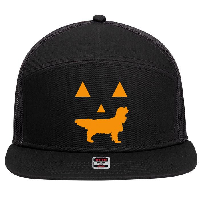Cavalier King Charles Spaniel Halloween Spooky Face Funny 7 Panel Mesh Trucker Snapback Hat