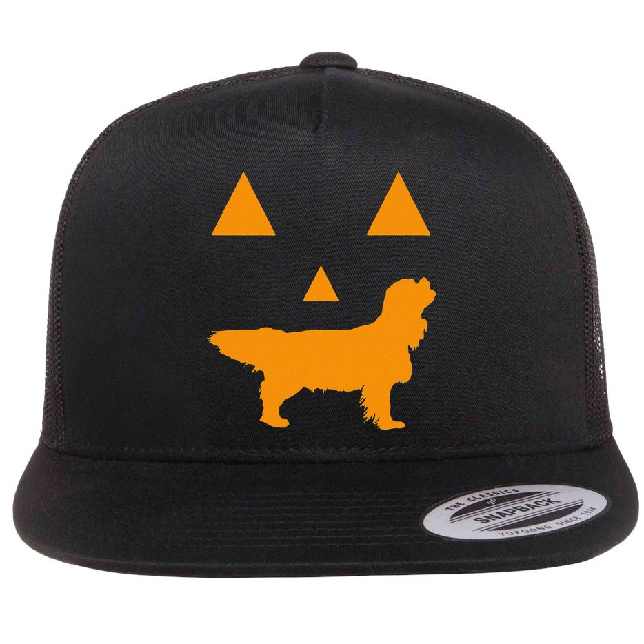 Cavalier King Charles Spaniel Halloween Spooky Face Funny Flat Bill Trucker Hat