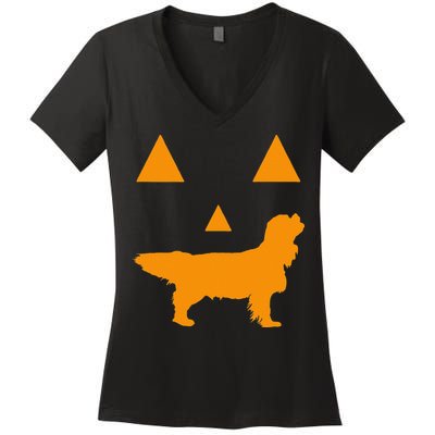 Cavalier King Charles Spaniel Halloween Spooky Face Funny Women's V-Neck T-Shirt