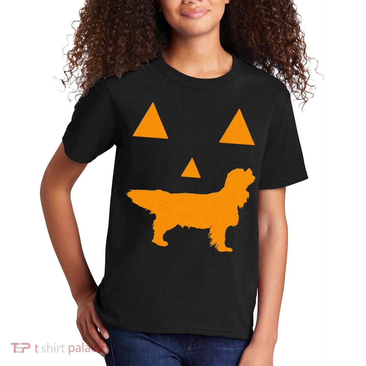 Cavalier King Charles Spaniel Halloween Spooky Face Funny Kids T-Shirt