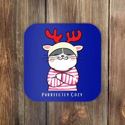 Cozy Kitty Cat Reindeer Christmas Gift Coaster